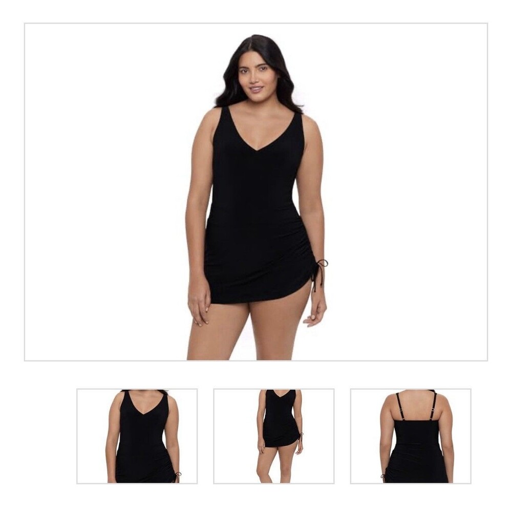 Trimshaper Women’s Size 12 Swim Dress Black One Piece Adjustable Coverage NWT